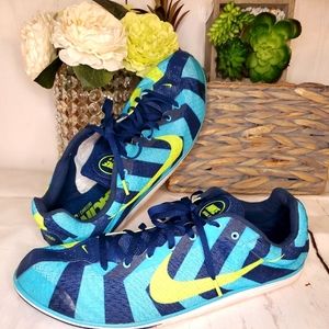 Nike Zoom Rival D Distance Racing Mens US 12 Blue and Retro Neon color